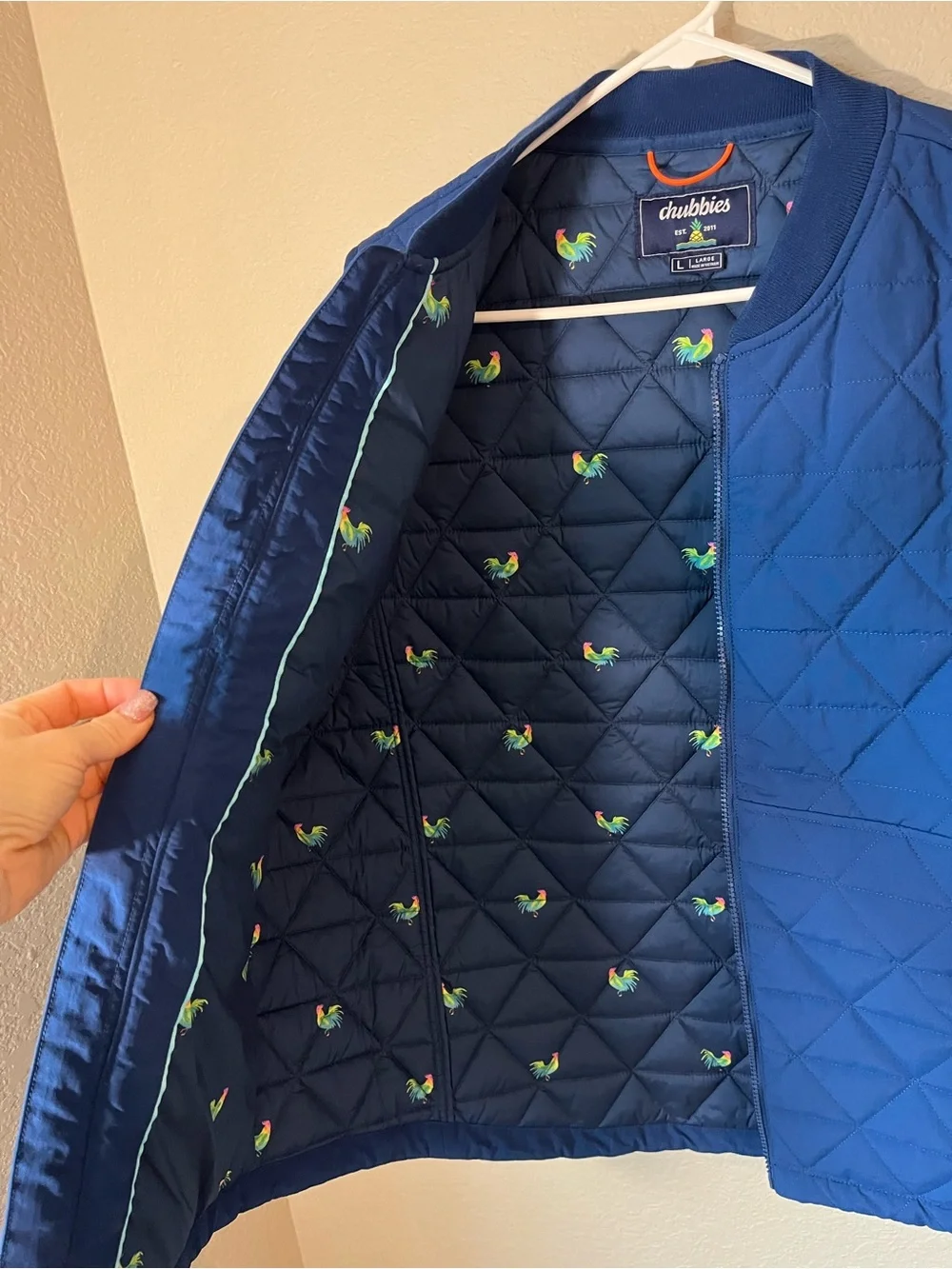 NWOT Chubbies Men’s L Quilted Vest Blue Rooster Lined Preppy Country Club